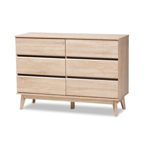 Baxton Studio Miren Mid-Century Modern Light Oak and Dark Grey 6-Drawer Dresser From Baxton Studio