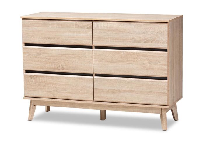 Baxton Studio Miren Mid-Century Modern Light Oak and Dark Grey 6-Drawer Dresser From Baxton Studio