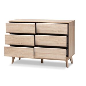 Baxton Studio Miren Mid-Century Modern Light Oak and Dark Grey 6-Drawer Dresser From Baxton Studio