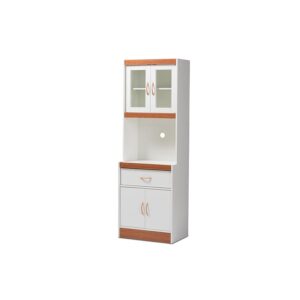 White and Cherry Finished Kitchen Cabinet and Hutch From Baxton Studio