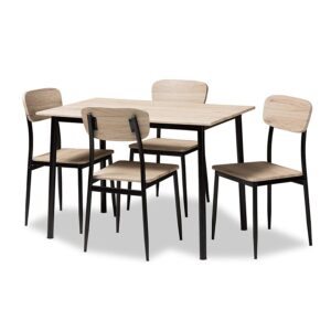 Light Brown Wood Finished Matte Black Frame 5-Piece Dining Set From Baxton Studio