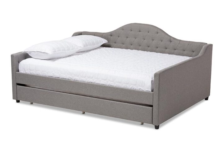 Grey Fabric Upholstered Full Size Daybed with Trundle From Baxton Studio