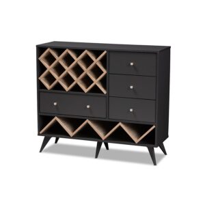 Savino Mid-Century Modern Dark Grey and Oak Finished Wood Wine Cabinet From Baxton Studio