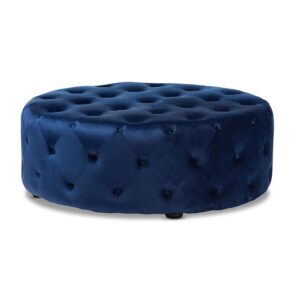 Transitional Royal Blue Velvet Fabric Upholstered Button Tufted Cocktail Ottoman From Baxton Studio