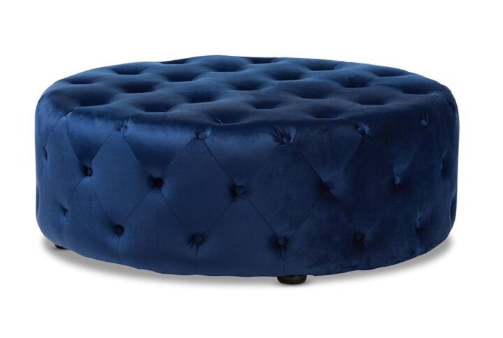 Transitional Royal Blue Velvet Fabric Upholstered Button Tufted Cocktail Ottoman From Baxton Studio