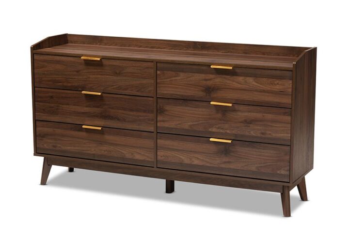 Lena Mid-Century Modern Walnut Brown Finished 6-Drawer Wood Dresser From Baxton Studio