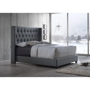 Katherine Contemporary Grey Fabric Nail head Trim King Size Wingback Bed From Baxton Studio