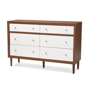 Scandinavian Style White and Walnut Wood 6-drawer Storage Dresser From Baxton Studio