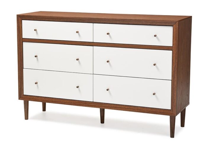 Scandinavian Style White and Walnut Wood 6-drawer Storage Dresser From Baxton Studio