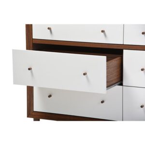 Scandinavian Style White and Walnut Wood 6-drawer Storage Dresser From Baxton Studio