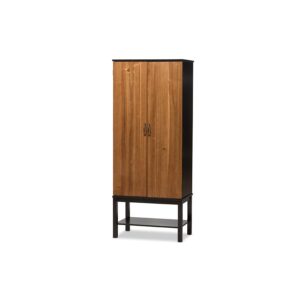 Dark Brown and Walnut Two-Tone Solid Rubberwood Mdf Veneered Wine Cabinet From Baxton Studio