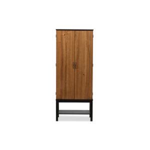 Dark Brown and Walnut Two-Tone Solid Rubberwood Mdf Veneered Wine Cabinet From Baxton Studio