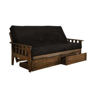 Tucson Frame-Rustic Walnut Finish-Suede Black Mattress From KODIAK