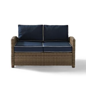 Bradenton Outdoor Wicker Loveseat Navy/Weathered Brown From Crosley Furniture