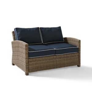 Bradenton Outdoor Wicker Loveseat Navy/Weathered Brown From Crosley Furniture