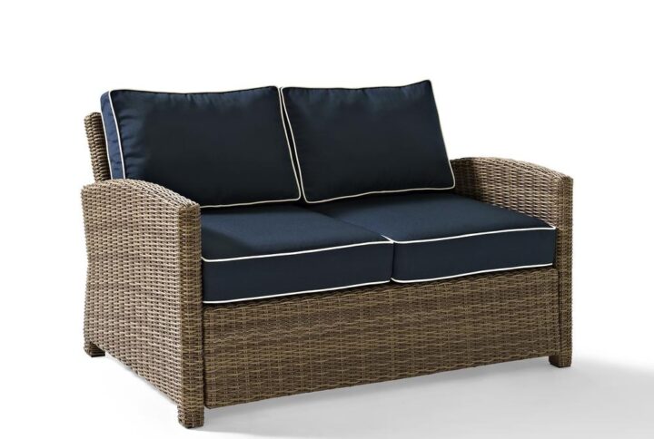 Bradenton Outdoor Wicker Loveseat Navy/Weathered Brown From Crosley Furniture