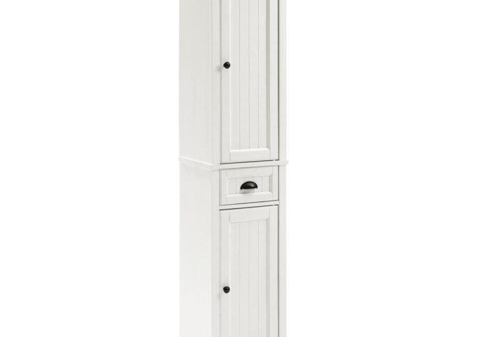 Seaside Tall Linen Cabinet Distressed White From Crosley Furniture