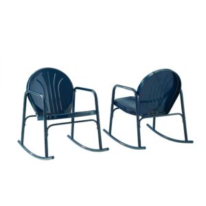 Griffith 2Pc Outdoor Metal Rocking Chair Set Navy Gloss - 2 Rocking Chairs From Crosley Furniture