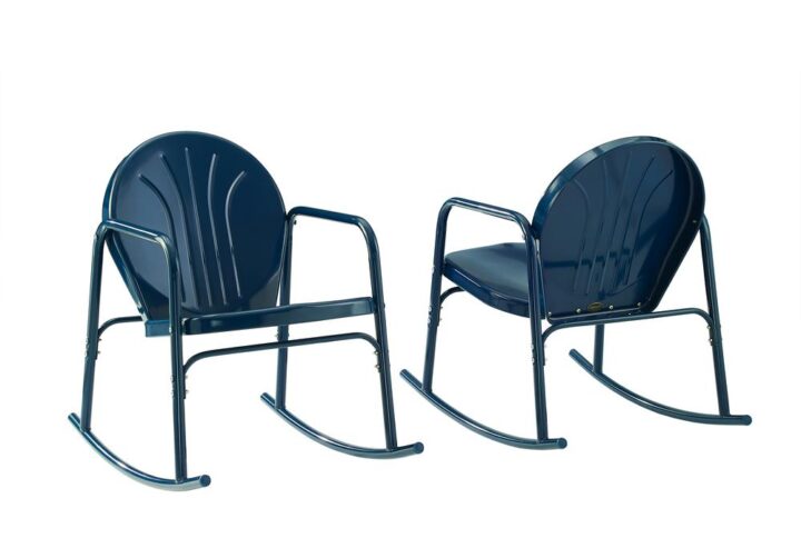 Griffith 2Pc Outdoor Metal Rocking Chair Set Navy Gloss - 2 Rocking Chairs From Crosley Furniture