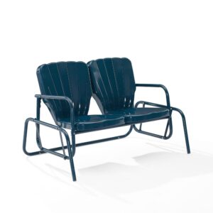 Ridgeland Outdoor Metal Loveseat Glider Navy Gloss From Crosley Furniture