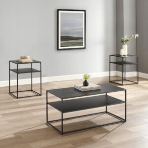 Braxton 3Pc Coffee Table Set Matte Black - Coffee Table & 2 End Tables From Crosley Furniture