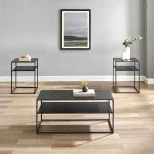 Braxton 3Pc Coffee Table Set Matte Black - Coffee Table & 2 End Tables From Crosley Furniture