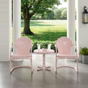 Tulip 3Pc Outdoor Metal Armchair Set Pink - Side Table & 2 Chairs From Crosley Furniture