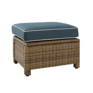 Bradenton Outdoor Wicker Ottoman Navy /Weathered Brown From Crosley Furniture