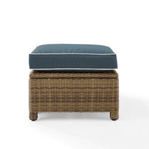 Bradenton Outdoor Wicker Ottoman Navy /Weathered Brown From Crosley Furniture