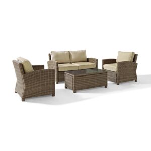 Bradenton 4Pc Outdoor Wicker Conversation Set Sand/Weathered Brown - Loveseat