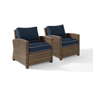 Bradenton 2Pc Outdoor Wicker Armchair Set Navy/Weathered Brown - 2 Armchairs From Crosley Furniture