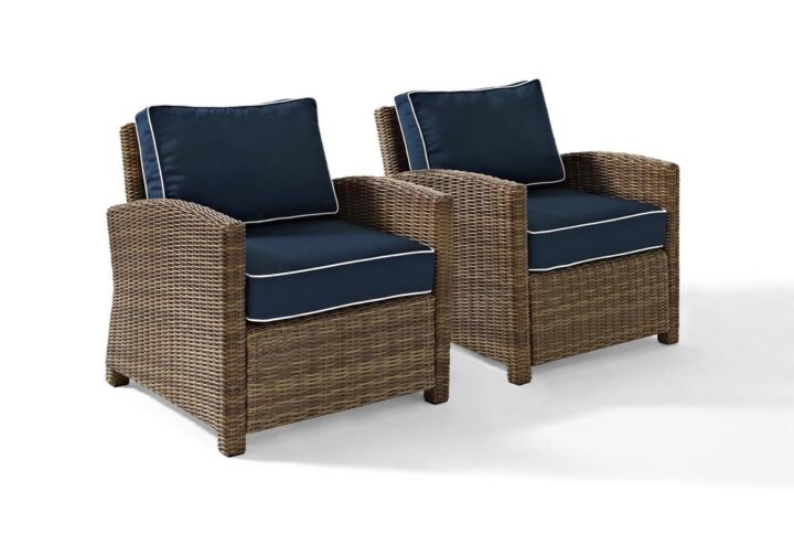 Bradenton 2Pc Outdoor Wicker Armchair Set Navy/Weathered Brown - 2 Armchairs From Crosley Furniture