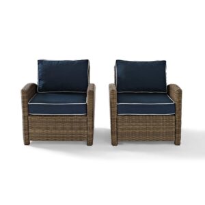 Bradenton 2Pc Outdoor Wicker Armchair Set Navy/Weathered Brown - 2 Armchairs From Crosley Furniture