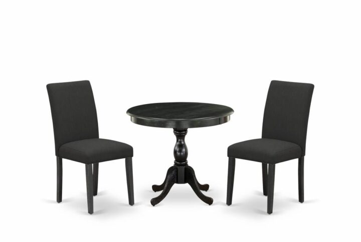 East West Furniture 3 Piece DINETTE SET Contains 1 Wooden Dining Table and 2 Black Linen Fabric Dinning Chairs with High Back – Wire Brushed Black Finish From East West Furniture