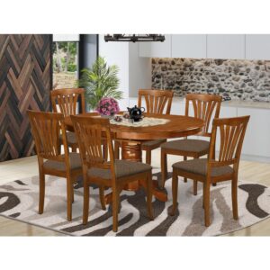 AVON7-SBR-C 7 Pc Avon Dinette Table featuring Leaf and 6 Cushion Kitchen Chairs. From East West Furniture