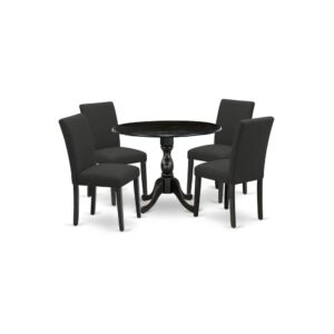 East West Furniture DMAB5-ABK-24 5 Piece Wood Dining Table Set Contains 1 Drop Leaves Dining Room Table and 4 Black Linen Fabric Dining Chair with High Back - Wire Brushed Black Finish From East West Furniture