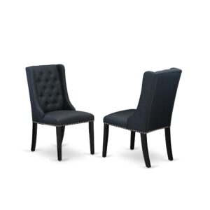 FOP6T24 Dining Room Chairs - Black Linen Fabric Parson Dining Chairs and Button Tufted Back with Wire Brushed Black Rubber Wood Legs - Parson Chairs Set of 2 - Set of 2 From East West Furniture