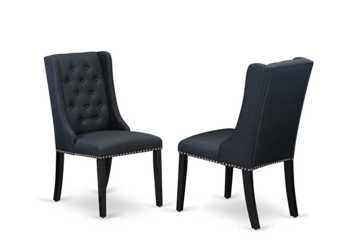 FOP6T24 Dining Room Chairs - Black Linen Fabric Parson Dining Chairs and Button Tufted Back with Wire Brushed Black Rubber Wood Legs - Parson Chairs Set of 2 - Set of 2 From East West Furniture