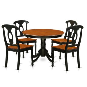 5  Pc  set  with  a  Round  Dinette  Table  and  4  Leather  Kitchen  Chairs  in  Black  and  Cherry  . From East West Furniture