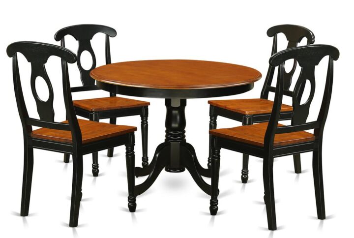 5  Pc  set  with  a  Round  Dinette  Table  and  4  Leather  Kitchen  Chairs  in  Black  and  Cherry  . From East West Furniture