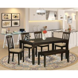 LYAN6-CAP-C 6 PC Dining set with bench-Dining Table with Leaf and 4 Dining Chairs Bench From East West Furniture