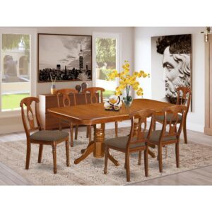 NANA7-SBR-C 7 Pc Dining room set for 6-rectangular Table with Leaf and 6 Chairs for Dining From East West Furniture