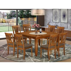 PFPL9-SBR-C 9 Pc Dining set-Table with Leaf and 8 Kitchen Chairs. From East West Furniture