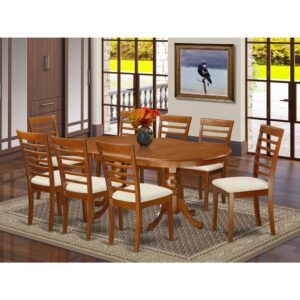 PLML9-SBR-C 9 Pc Dining room set-Dining Table plus 8 Dining Chairs From East West Furniture