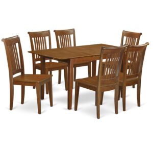 7  Pc  set  Rectangular  Kitchen  Table  having  12"  Leaf  and  6  Wood  Dinette  Chairs  in  Saddle  Brown From East West Furniture