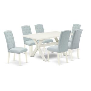 East West Furniture X026CE215-7 - 7-Piece Small Dining Table Set - 6 Padded Parson Chairs and a Rectangular Table Hardwood Structure From East West Furniture