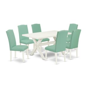 East West Furniture X026EN257-7 - 7-Piece Small Dining Table Set - 6 Padded Parson Chairs and a Rectangular Table Hardwood Structure From East West Furniture