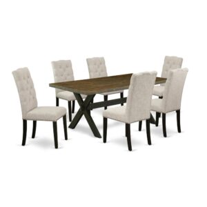 East West Furniture X677EL635-7 - 7-Piece Dining Table Set - 6 Parson Chairs and Dining Room Table Solid Wood Frame From East West Furniture