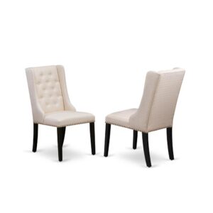 FOP1T01 Dining Padded Chairs - Cream Linen Fabric Kitchen Parson Chairs and Button Tufted Back with Black Rubber Wood Legs - Parson Dining Chairs Set of 2 - Set of 2 From East West Furniture