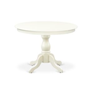 HBT-LWH-TP East West Furniture Modern Dining Room Table with Linen White Color Table Top Surface and Asian Wood Dinette Table Pedestal Legs - Linen White Finish From East West Furniture